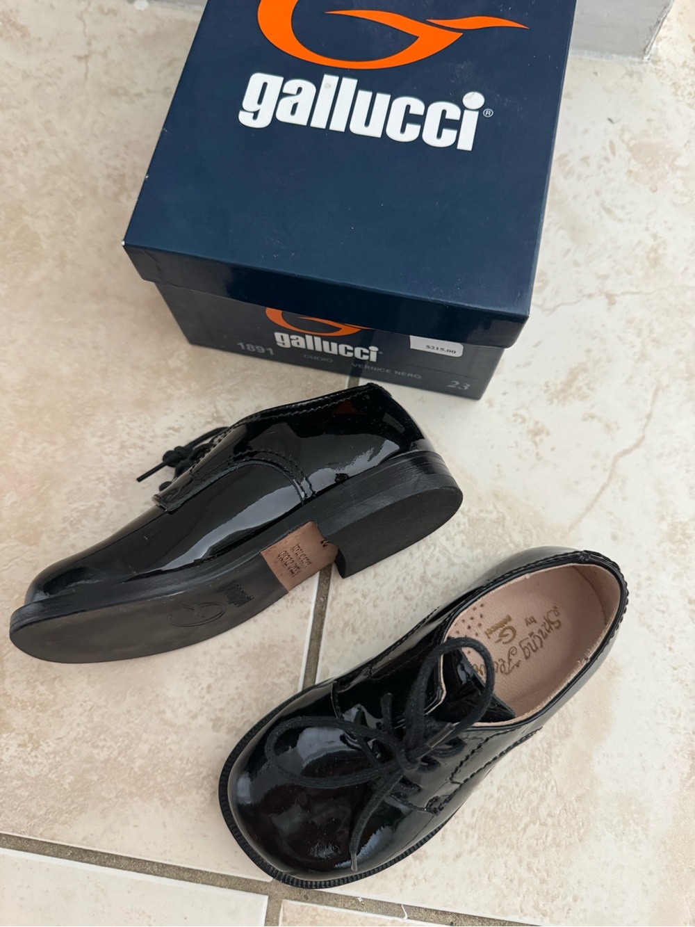 Gallucci Black Patent Leather Derby Dress Shoes EU 23 Toddler 7 NIB